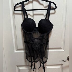 Victoria's Secret Black Sheer Lace Bustier 36D